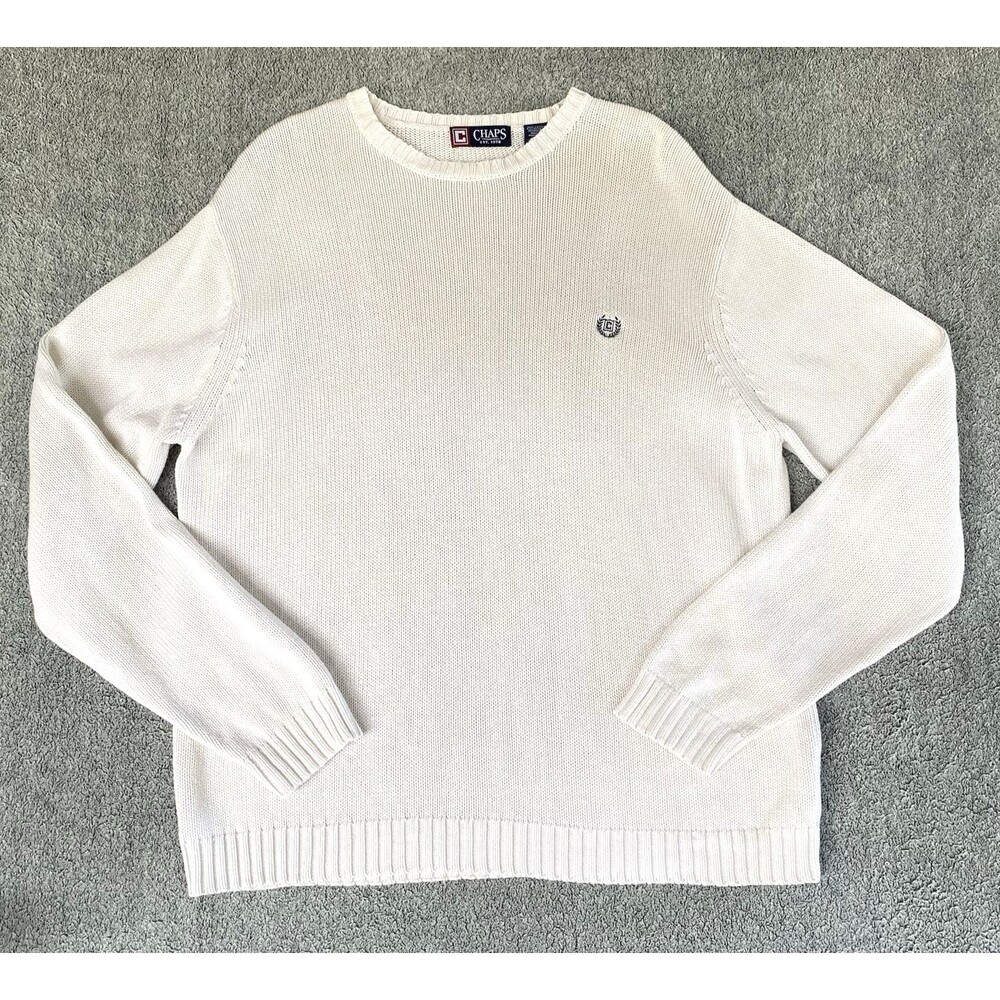 Vtg Chaps Ralph Lauren Men's Sweater Long Sleeve Ivory White Knit Crewneck Sz XL